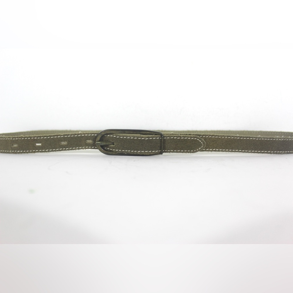 Skinny Green Suede Vintage Belt with Accent Stitching Topstitched Narrow Olive